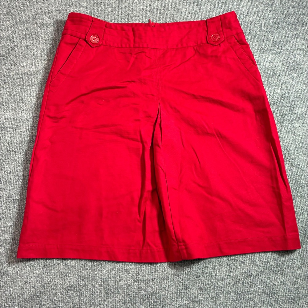 Land'N Sea‎ Skirt Womens 12 Red Pleated Cotton Stretch Knee Length